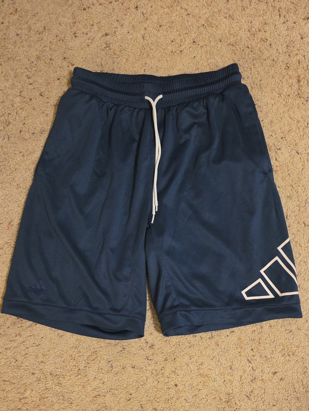 Adidas Navy Athletic Shorts with White Drawstring and Logo Accent